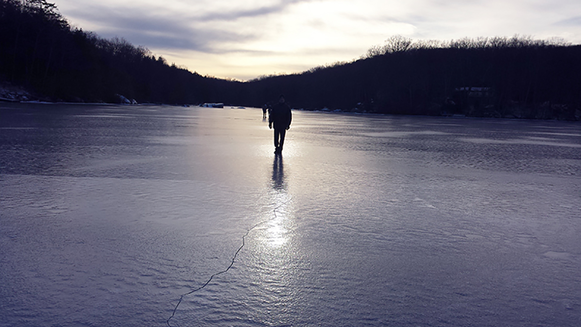winter walking on ice